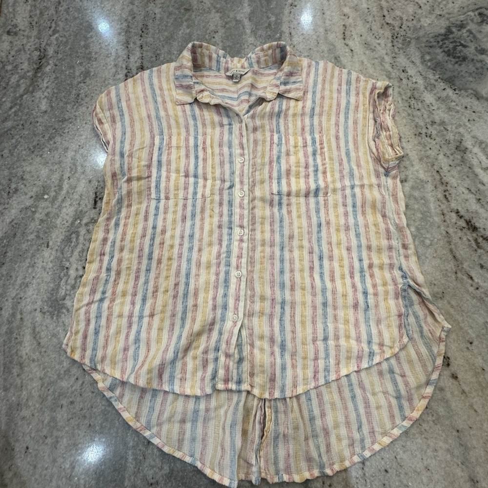 Lucky Brand Women's Medium‎ Striped Shirt Open Back Beach Resort Colorful Light